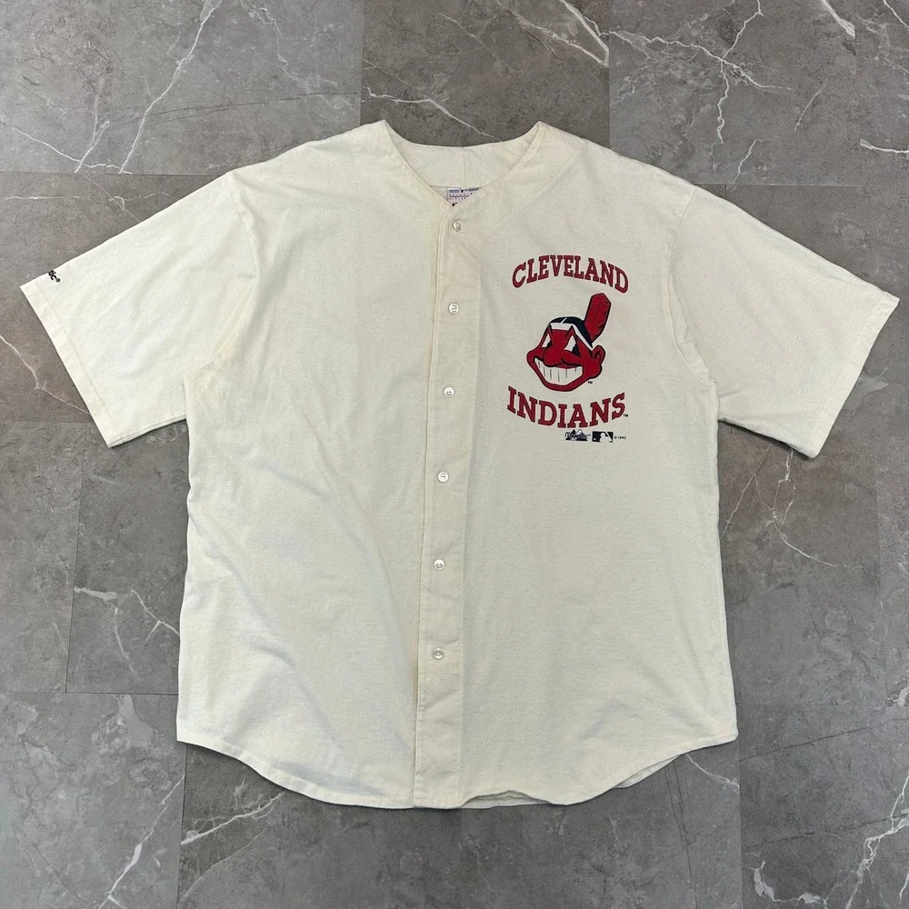 90s Vintage Majestic Cleveland Indians Jersey Mens 3XL Chief Wahoo Graphic Tee